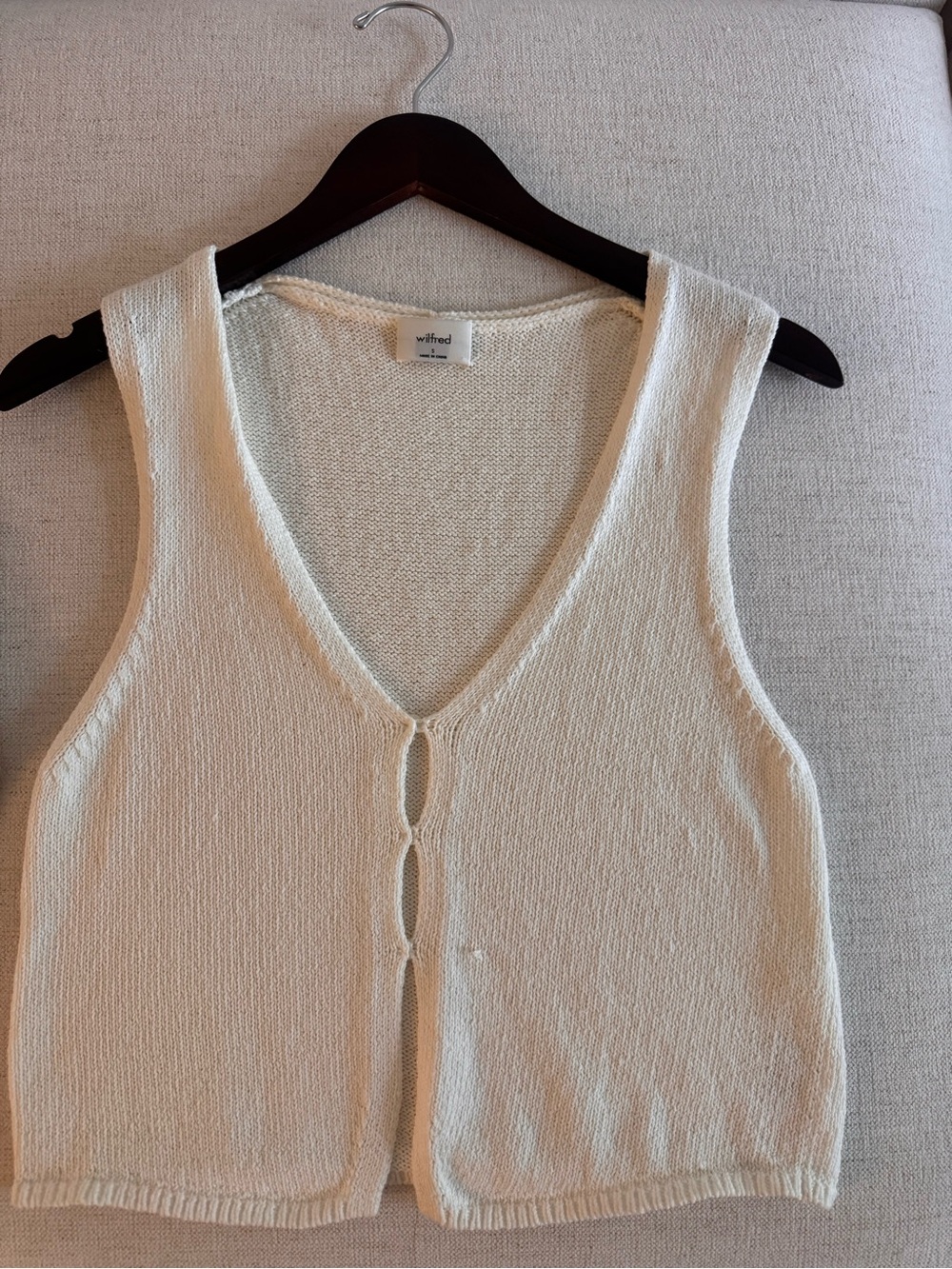 Wilfred Cream Knit V-Neck Sleeveless Button Vest Top